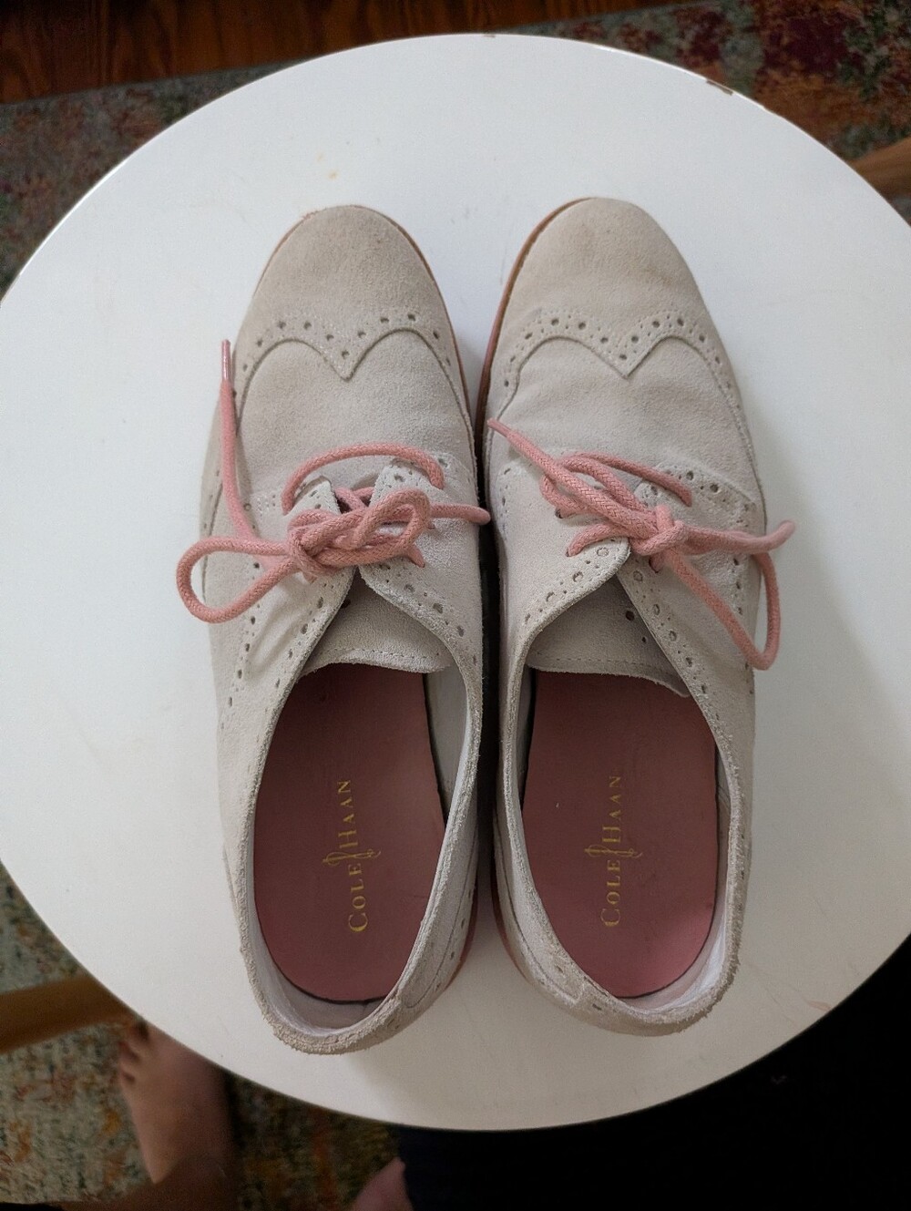 Cole Haan LunarGrand Ivory Suede Wingtip Oxfords Blush Sole Women's 7B - Picture 4 of 8